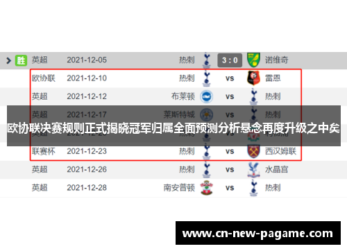 欧协联决赛规则正式揭晓冠军归属全面预测分析悬念再度升级之中矣